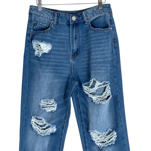 Indigo Rein High Rise Jeans Womens 28 Distressed Straight Leg Y2K Grunge Denim - Picture 3 of 6